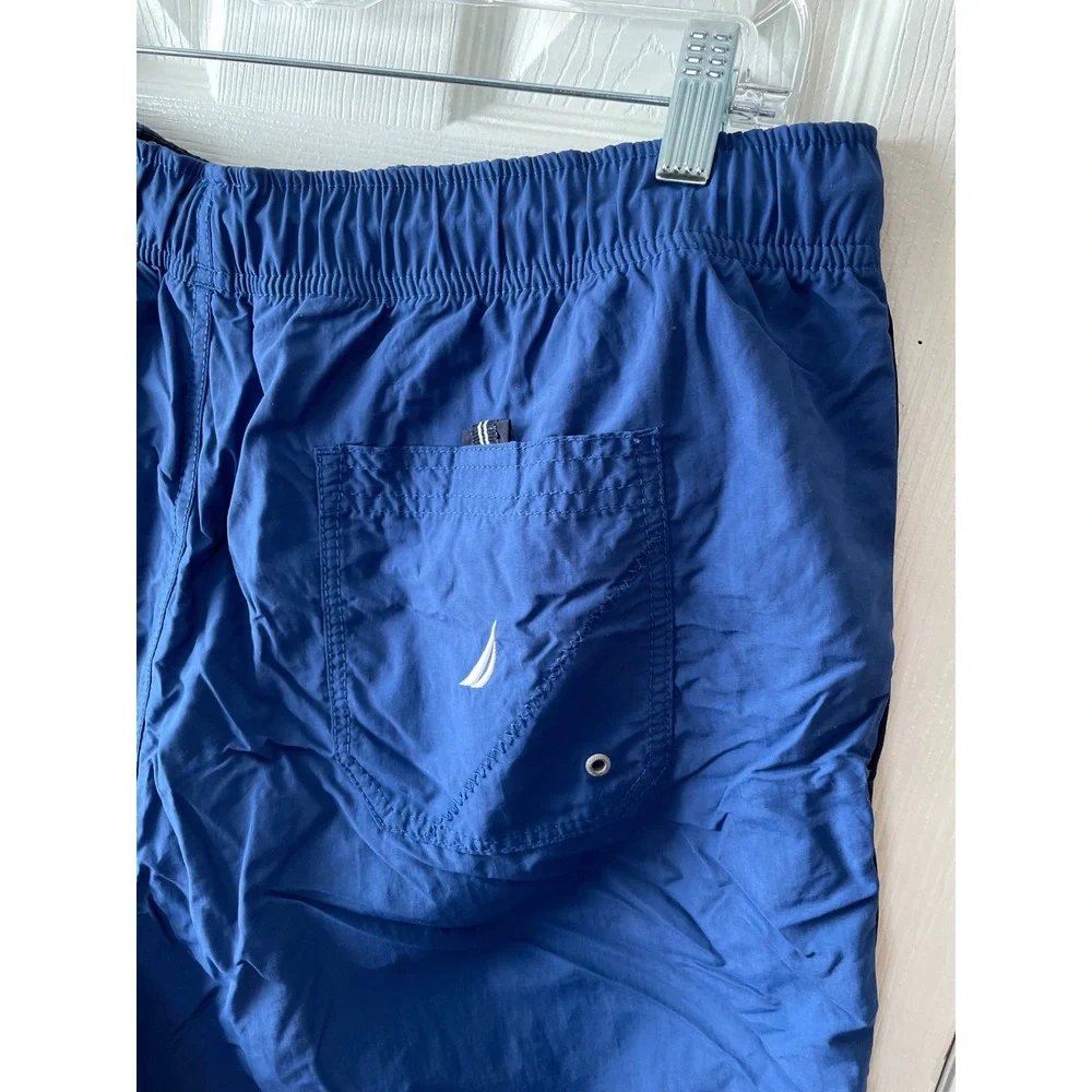 Nautica Mens Navy Blue‎ Mesh Lined Swim Trunks Shorts Large Embroidered Logo